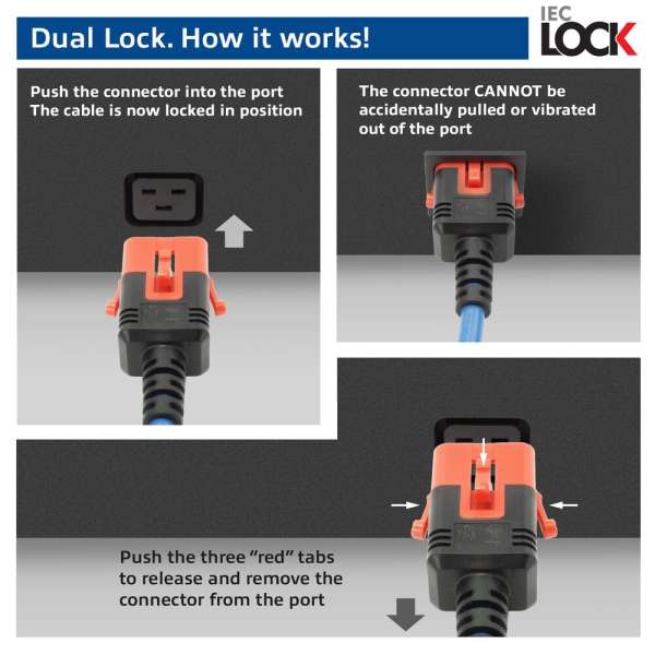 ACT Powercord C19 IEC Lock - C20 IEC Lock Dual Locking 2m White
