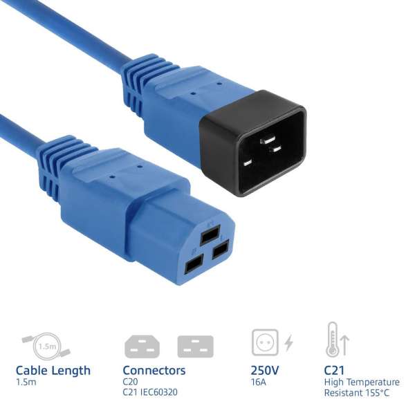 ACT Powercord C20 male - C21 famale 1,5m Blue