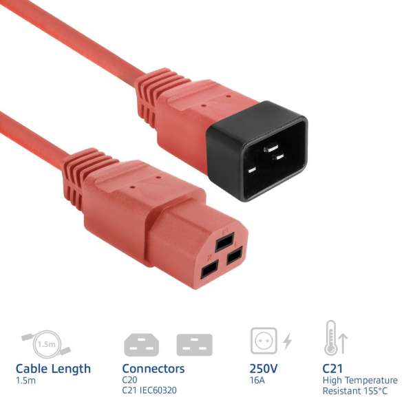 ACT Powercord C20 male - C21 famale 1,5m Red