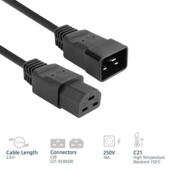 ACT Powercord C20 male - C21 famale 2,5m Black