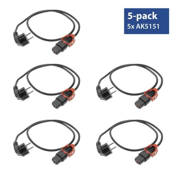 ACT Powercord CEE 7/7 male (angled) - C13 IEC Lock+ 2m Black 5-pack