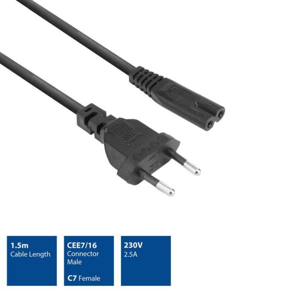 ACT Powercord Euro male - C7 female 1,5m Black