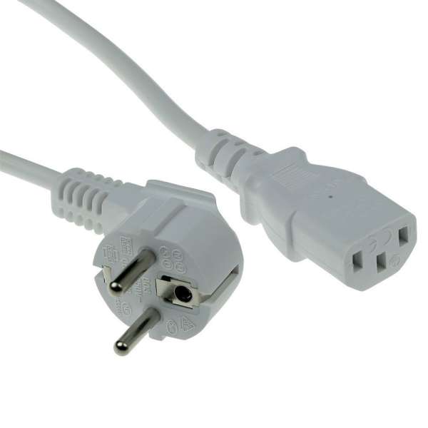 ACT Powercord mains connector Schuko CEE 7/7 male (angled) - C13 IEC 60320 0,5m White