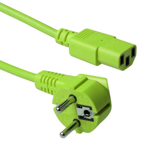 ACT Powercord mains connector Schuko CEE 7/7 male (angled) - C13 IEC 60320 1,8m Green