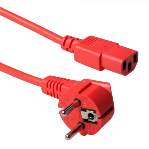 ACT Powercord mains connector Schuko CEE 7/7 male (angled) - C13 IEC 60320 5m Red
