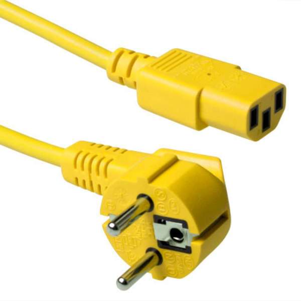 ACT Powercord mains connector Schuko CEE 7/7 male (angled) - C13 IEC 60320 5m Yellow