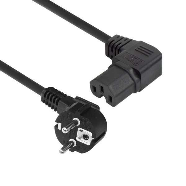 ACT Powercord mains connector Schuko CEE 7/7 male (angled) - C15 (angled right) IEC 60320 1,5m Black
