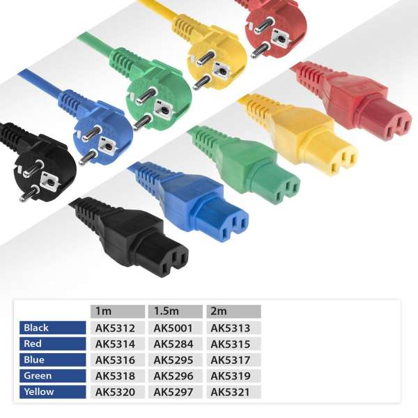 ACT Powercord mains connector Schuko CEE 7/7 male (angled) - C15 IEC 60320 1,5m Red