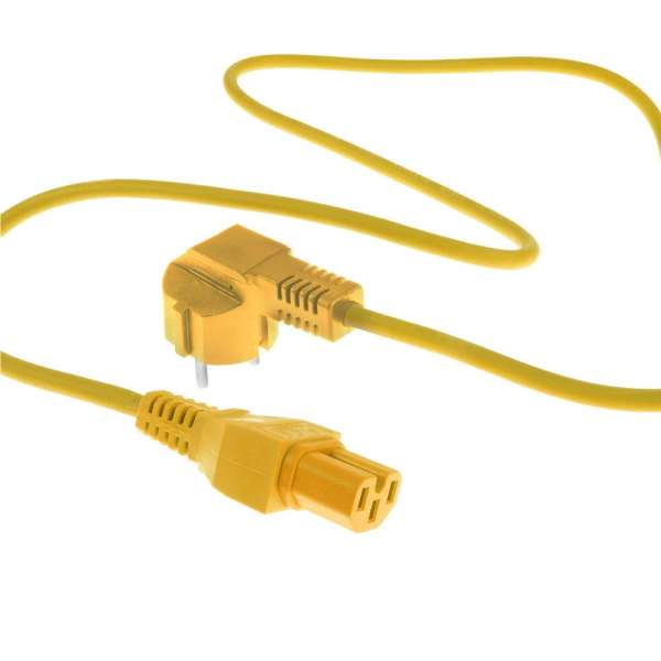 ACT Powercord mains connector Schuko CEE 7/7 male (angled) - C15 IEC 60320 1,5m Yellow