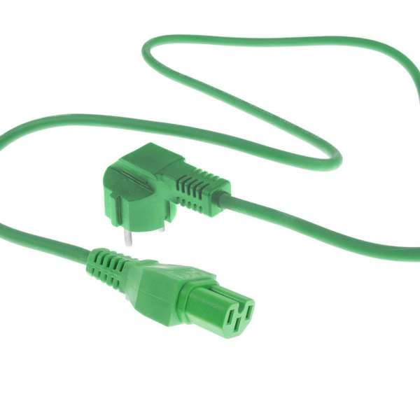 ACT Powercord mains connector Schuko CEE 7/7 male (angled) - C15 IEC 60320 1m Green