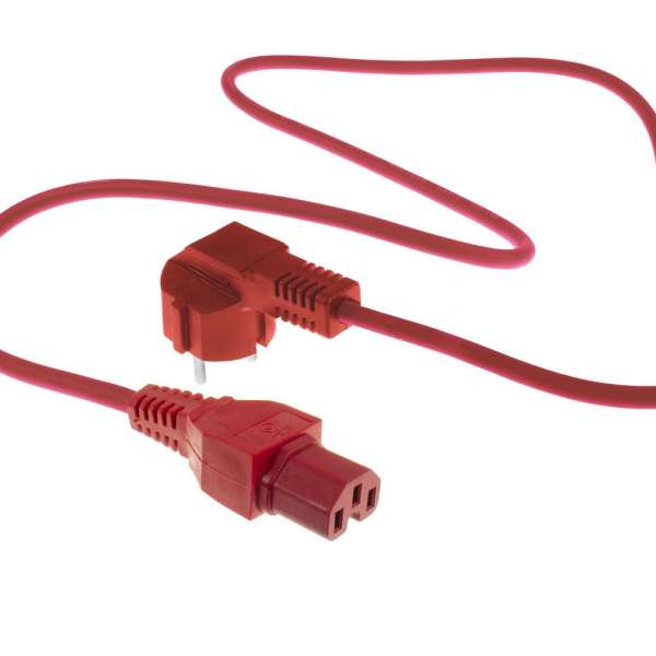 ACT Powercord mains connector Schuko CEE 7/7 male (angled) - C15 IEC 60320 1m Red