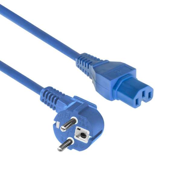 ACT Powercord mains connector Schuko CEE 7/7 male (angled) - C15 IEC 60320 2 m Blue