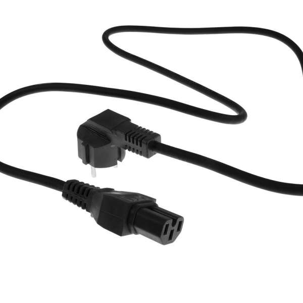 ACT Powercord mains connector Schuko CEE 7/7 male (angled) - C15 IEC 60320 2m Black
