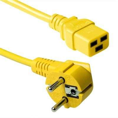 ACT Powercord mains connector Schuko CEE 7/7 male (angled) - C19 IEC 1,8m Yellow