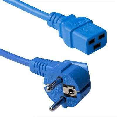 ACT Powercord mains connector Schuko CEE 7/7 male (angled) - C19 IEC 60320 0,6m Blue