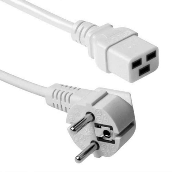 ACT Powercord mains connector Schuko CEE 7/7 male (angled) - C19 IEC 60320 0,6m White