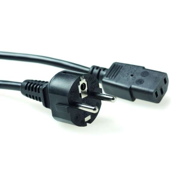 ACT Powercord mains connector Schuko CEE 7/7 male (angled) - C5 IEC 2,5m Black
