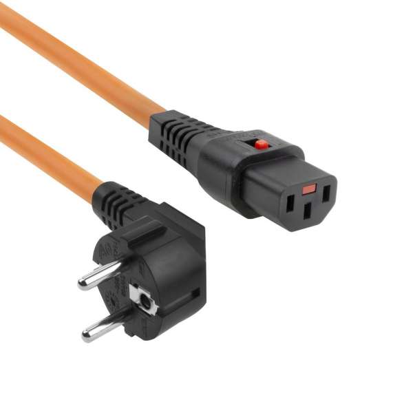 ACT Powercord Schuko CEE 7/7 male (angled) - C13 IEC Lock 2m Orange