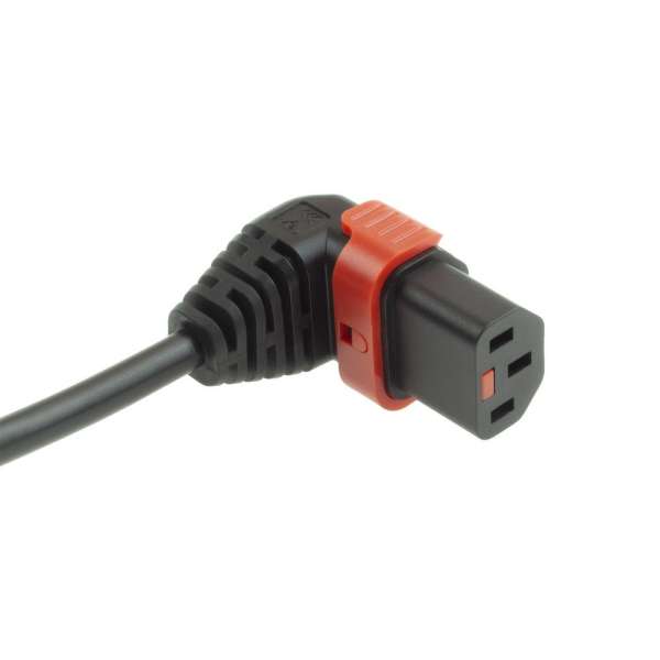 ACT Powercord Schuko CEE 7/7 male (angled) - C13 IEC Lock (down angled) 2m Black