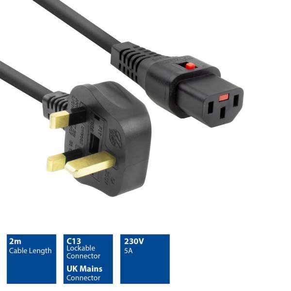 ACT Powercord UK male to C13 IEC Lock 2m Black