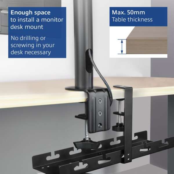 ACT Under-desk cable management tray with clamp mount 40cm Black