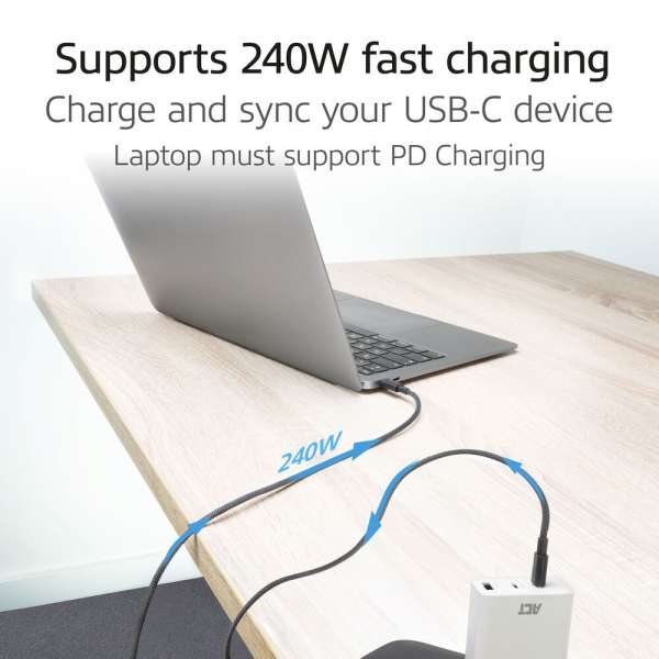 ACT USB 2.0 240W charging/data cable USB-C to USB-C 1m Black