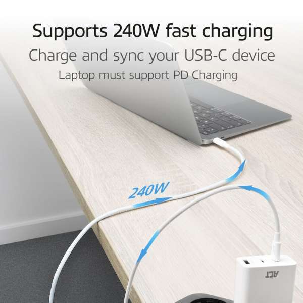 ACT USB 2.0 240W charging/data cable USB-C to USB-C 1m White