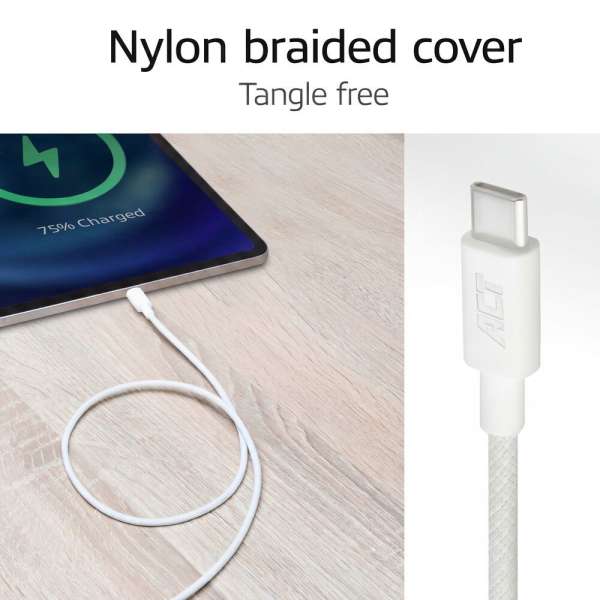 ACT USB 2.0 60W charging/data cable USB-C to USB-C 1m White