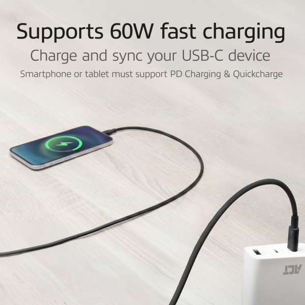 ACT USB 2.0 60W charging/data cable USB-C to USB-C 2m Black