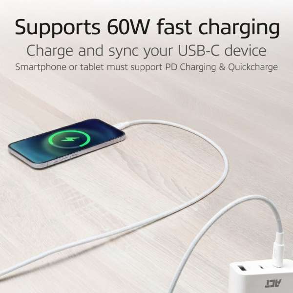 ACT USB 2.0 60W charging/data cable USB-C to USB-C 2m White