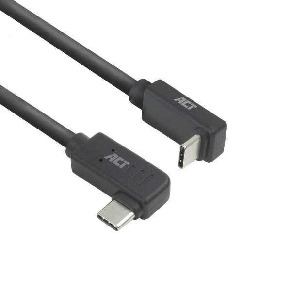 ACT USB 3.0 60W USB Type-C (left/right angled) to USB Type-C (up/down angled) Cable 2m Black