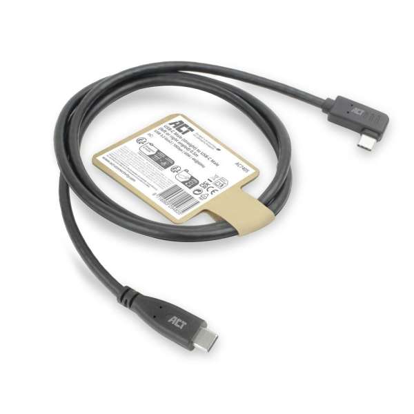 ACT USB 3.0 60W USB Type-C (straight) to USB Type-C (left/right angled) Cable 0,5m Black