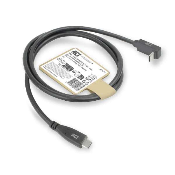 ACT USB 3.0 60W USB Type-C (straight) to USB Type-C (left/right angled) Cable 0,5m Black
