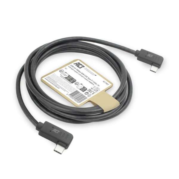 ACT USB 3.0 60W USB Type-C (left/right angled) to USB Type-C (left/right angled) Cable 1m Black