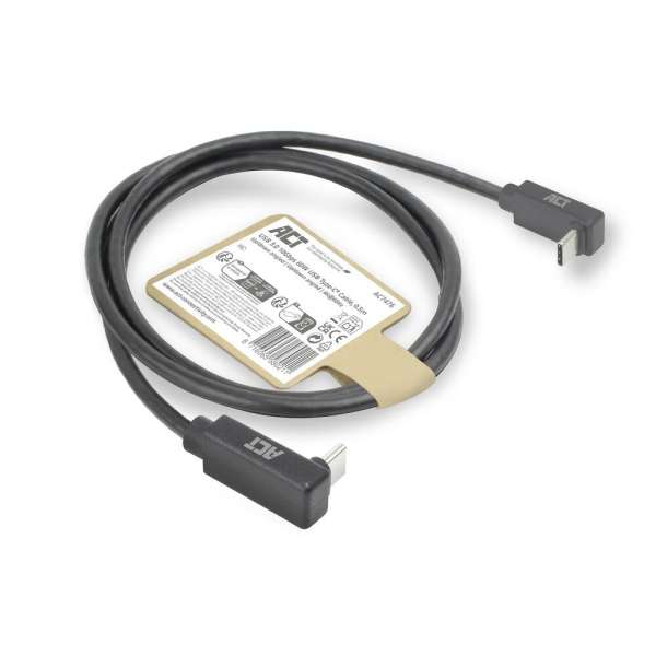 ACT USB 3.0 60W USB Type-C (up/down angled) to USB Type-C (up/down angled) 0,5m Black