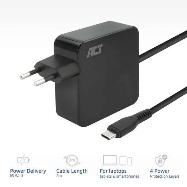 ACT AC2010 20V / 3,25A 65W Type-C univerzális hálózati notebook töltő