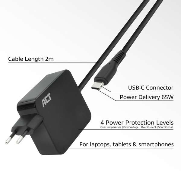 ACT AC2010 20V / 3,25A 65W Type-C univerzális hálózati notebook töltő