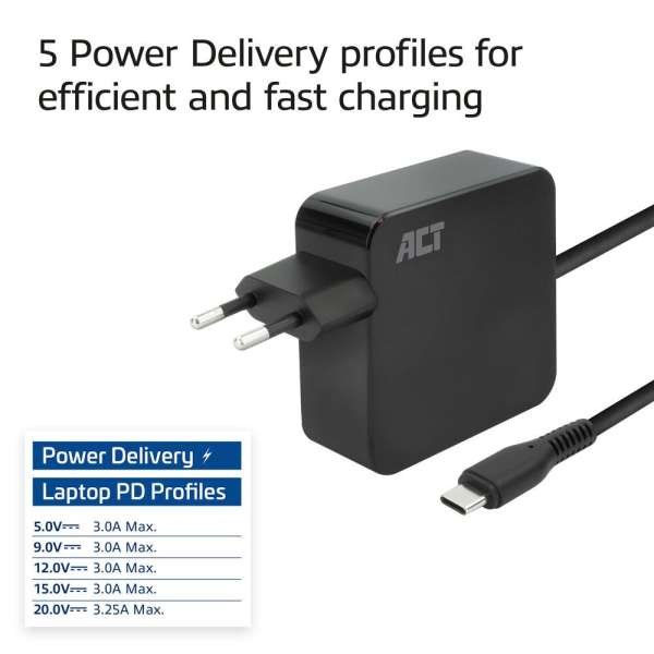 ACT AC2010 20V / 3,25A 65W Type-C univerzális hálózati notebook töltő