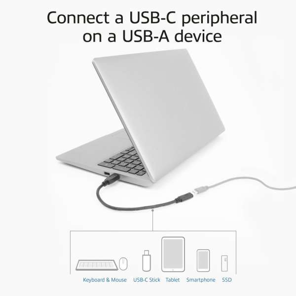 ACT USB Type-A male to USB Type-C female adapter cable 0,2m Black