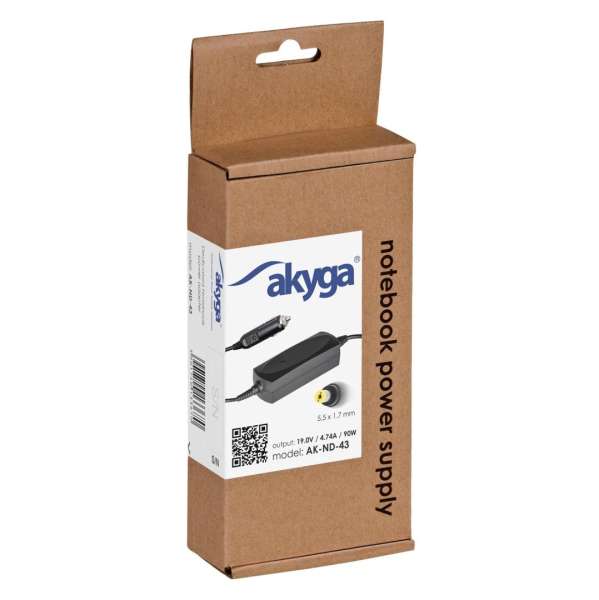 Akyga AK-ND-43 19V / 4,74A 90W 5,5x1,7mm Acer autós notebook töltő