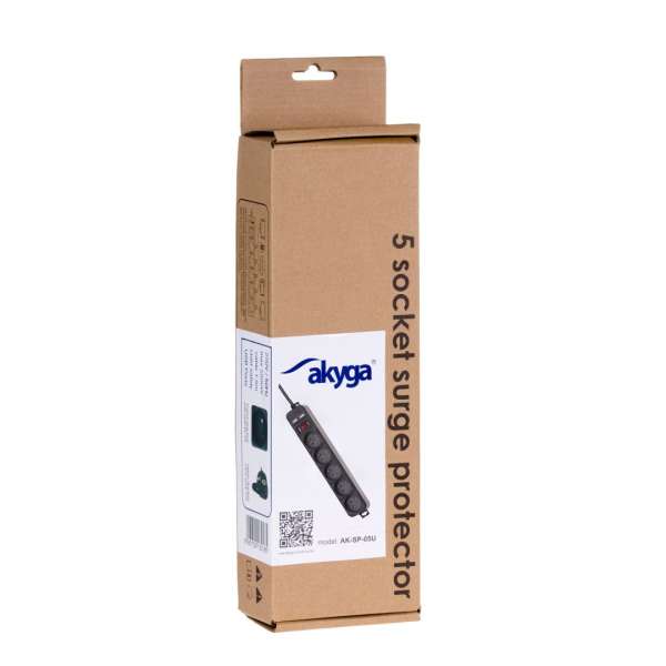Akyga AK-SP-05U Túlfeszültségvédő Kapcsolóval 5DIN 1,5m Black