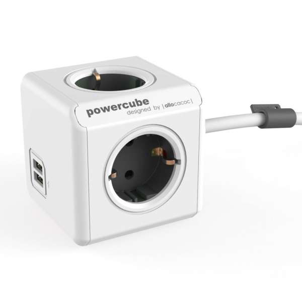 Allocacoc PowerCube Extended with USB 3m White/Grey
