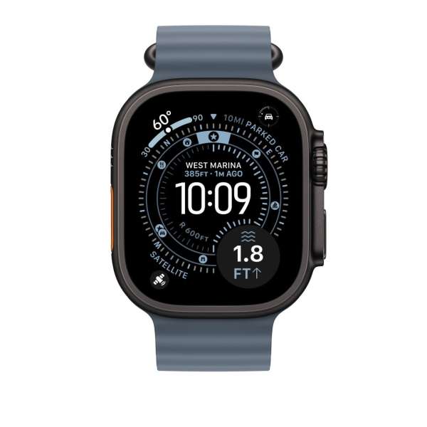 Apple Watch 49mm Band: Ocean Band Black Titanium Finish Anchor Blue