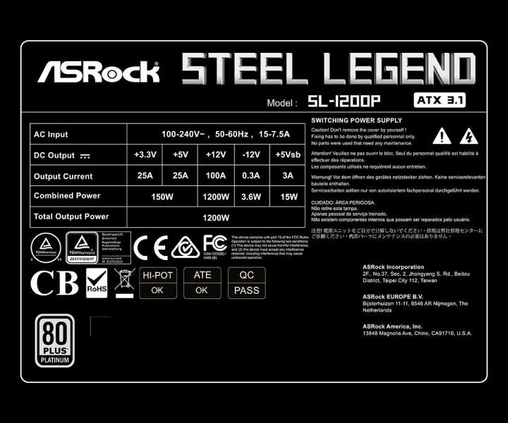 ASRock 1200W 80+ Platinum Steel Legend SL-1200P