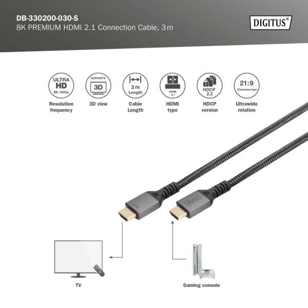 Digitus 8K HDMI Ultra High Speed Connection Cable with Ethernet Black