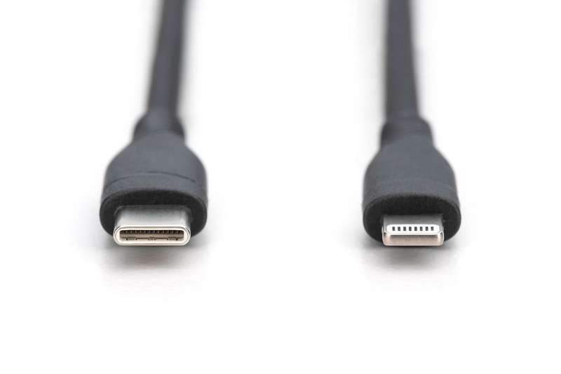 Assmann Lightningh to USB-C Silicone USB2.0 60W Cable 1m Black