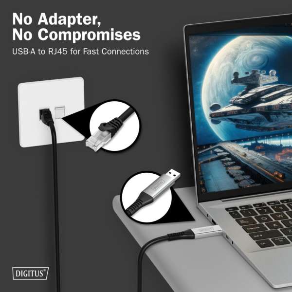 Assmann USB3.2 Gen1 - RJ45 CAT6A S/FTP Ethernet cable 1Gbit/s,15m Black