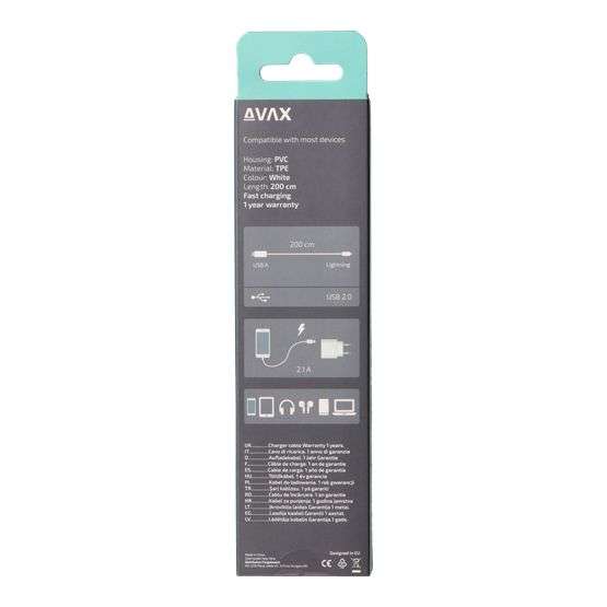 Avax CB124W PURE USB-A - Lightning 2m Cable White