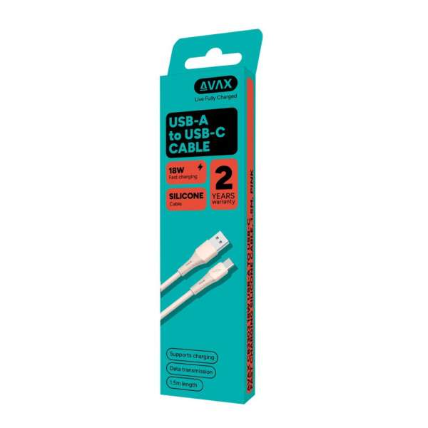 Avax CB3303 18W USB-A – USB-C silicone cable 1,5m Pink