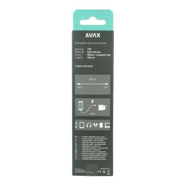Avax CB622 CREAMY+ USB-C - Type-C cable 1,5m White/Rosegold